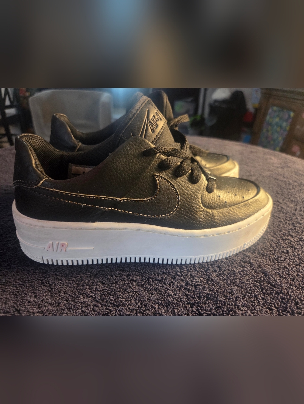 Nike Kids Black Leather Low-Top Sneakers with White Platform Sole
